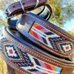 vbeaded aztec leather dog collar