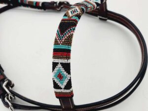 A Leather Sunflower Beaded Headstall (3)