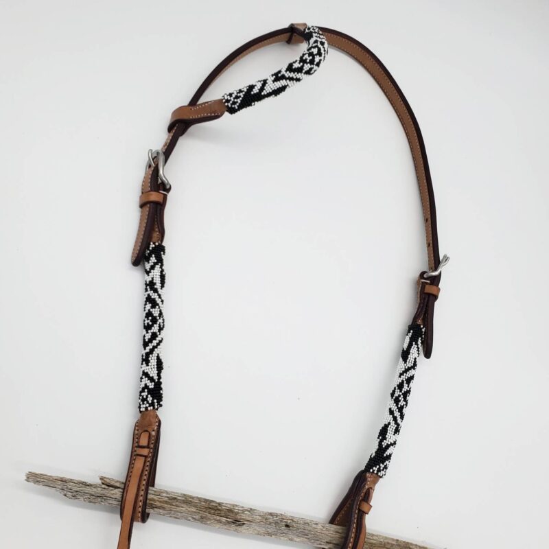 leather beaded sliding one earheadstall