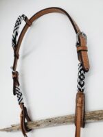 Black White Beaded Headstall Browband Leather Noseband Tiedown short cheek3