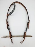 Black White Beaded Headstall Browband Leather Noseband Tiedown short cheek3