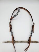 Black White Beaded Headstall Browband Leather Noseband Tiedown short cheek3