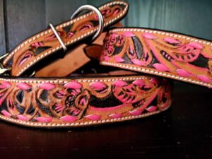 Pink Buckstitch Leather Dog Collar (2)