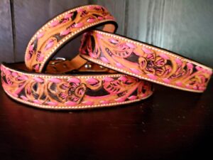 Pink Buckstitch Leather Dog Collar (2)