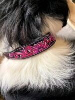 Pink Sunflower - LEather Dog collar (1)