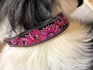 Pink Sunflower - LEather Dog collar (1)