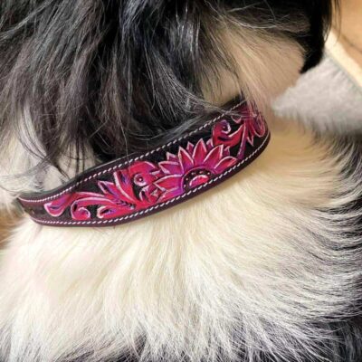 Pink Sunflower - LEather Dog collar (1)