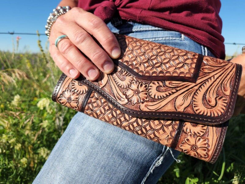 Clutch Leather Cowhide Tooled Western Bags