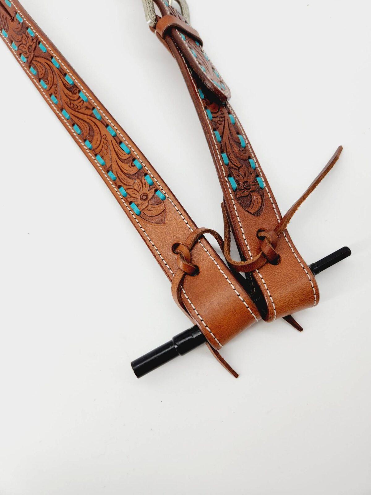 Turquoise Buckstitch- Belt Style Split Ear Headstall - Ranch Hand Store