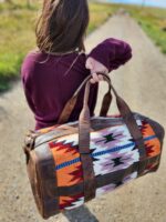 Lavender Lady Leather Duffel bag with saddle blanket wool western pattern cowboy bag (1)