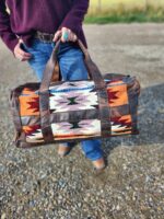 Lavender Lady Leather Duffel bag with saddle blanket wool western pattern cowboy bag 10