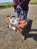 Lavender Lady Leather Duffel bag with saddle blanket wool western pattern cowboy bag 11