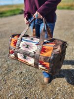 Lavender Lady Leather Duffel bag with saddle blanket wool western pattern cowboy bag 12