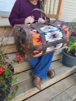 Lavender Lady Leather Duffel bag with saddle blanket wool western pattern cowboy bag 5