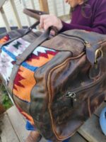 Lavender Lady Leather Duffel bag with saddle blanket wool western pattern cowboy bag 6