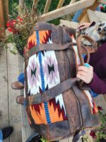 Lavender Lady Leather Duffel bag with saddle blanket wool western pattern cowboy bag 7