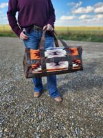 Lavender Lady Leather Duffel bag with saddle blanket wool western pattern cowboy bag 9