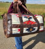 The Alpine Leather Duffel bag with saddle blanket wool western pattern (13)