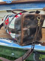 The Alpine Leather Duffel bag with saddle blanket wool western pattern (13)