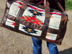 The Alpine Leather Duffel bag with saddle blanket wool western pattern (8)