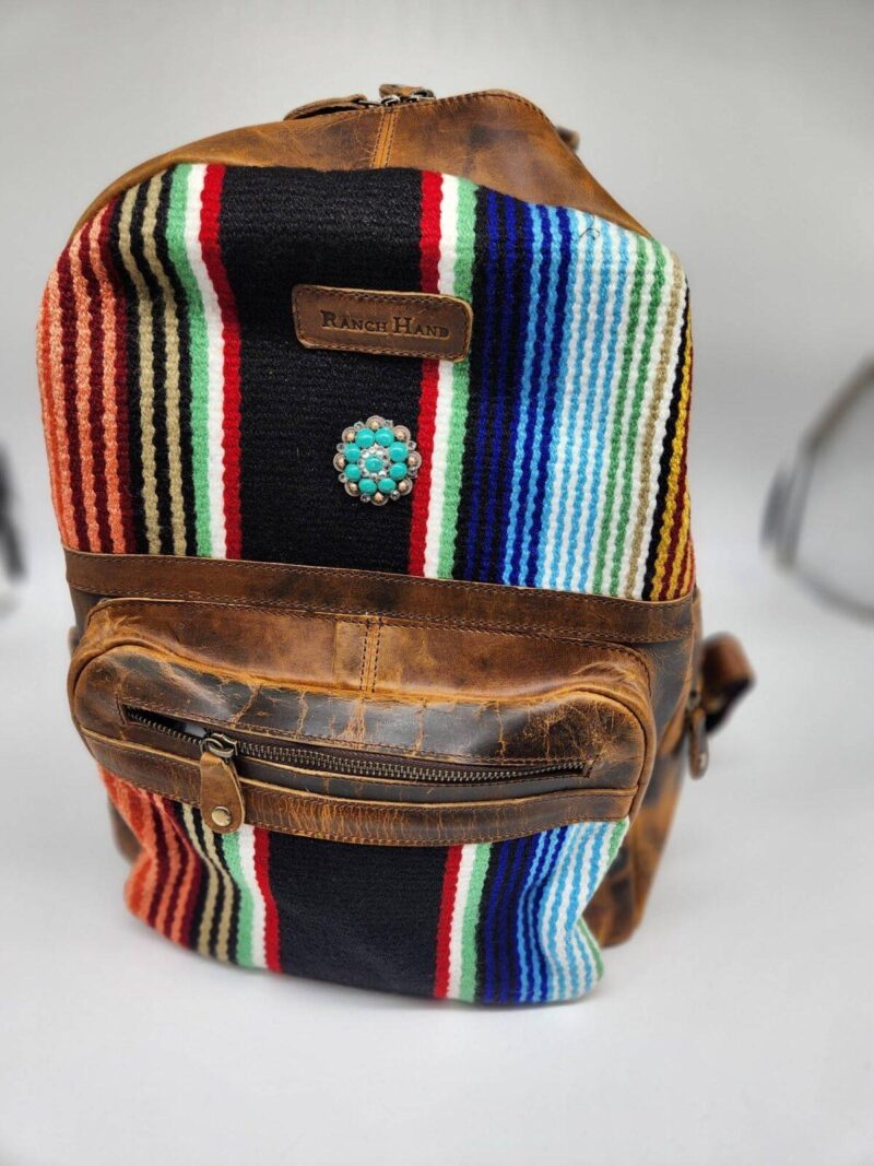 Sonoran Serape Leather Saddle Blanket Backpack Laptop Bag Western Fashion 2