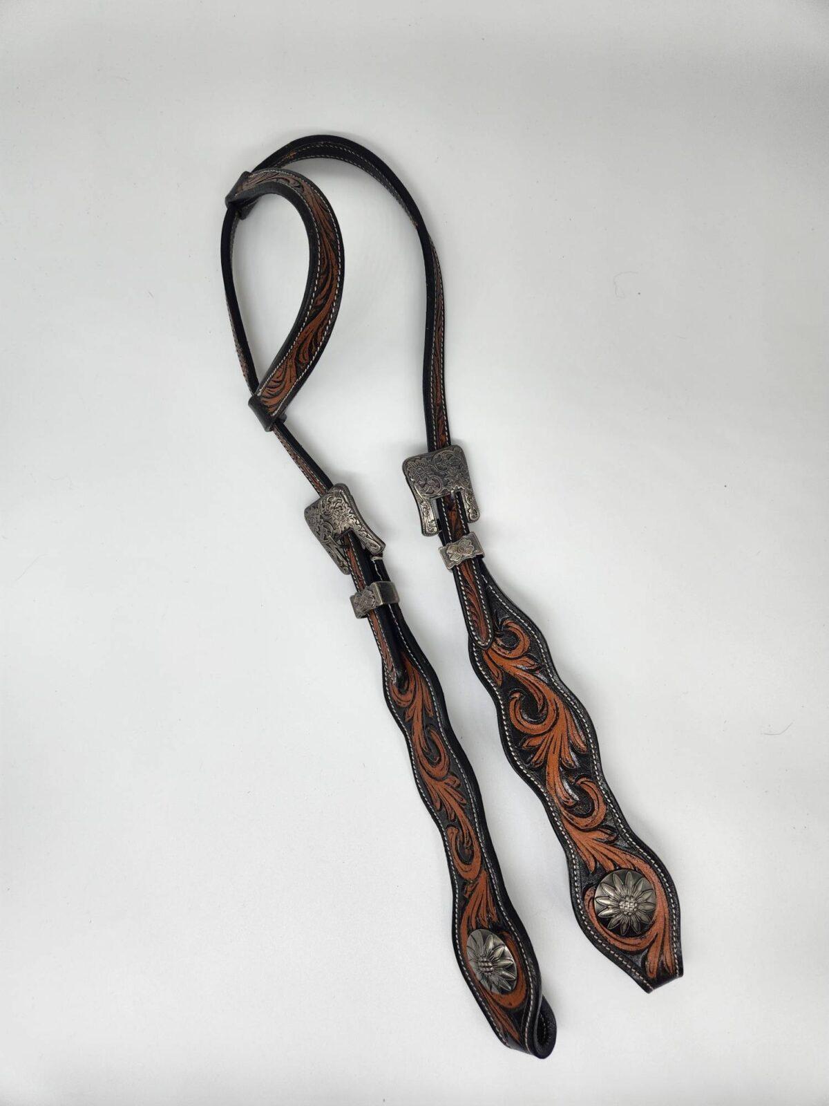 Single Ear Short Cheek Headstall with Punchy Slotted Mesa Conchos