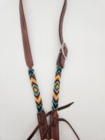 Fire ICe Beaded Headstall Browband One Ear Leather Cowboy Western (10)