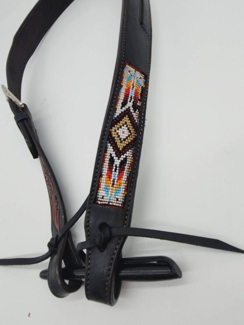 Leather Western Headstall Futurity Knot Browband One Ear Tiedown Noseband Beaded Roughout Tooled Bridles Headstall 56