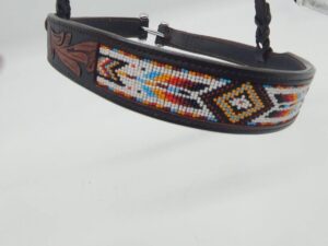 Leather Western Headstall Futurity Knot Browband One Ear Tiedown Noseband Beaded Roughout Tooled Bridles Headstall 61