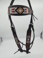 Leather Western Headstall Futurity Knot Browband One Ear Tiedown Noseband Beaded Roughout Tooled Bridles Headstall 69