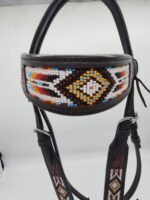 Leather Western Headstall Futurity Knot Browband One Ear Tiedown Noseband Beaded Roughout Tooled Bridles Headstall 70