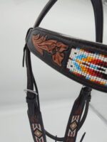 Leather Western Headstall Futurity Knot Browband One Ear Tiedown Noseband Beaded Roughout Tooled Bridles Headstall 71