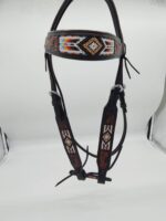 Leather Western Headstall Futurity Knot Browband One Ear Tiedown Noseband Beaded Roughout Tooled Bridles Headstall 73