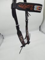 Leather Western Headstall Futurity Knot Browband One Ear Tiedown Noseband Beaded Roughout Tooled Bridles Headstall 74