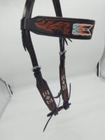 Leather Western Headstall Futurity Knot Browband One Ear Tiedown Noseband Beaded Roughout Tooled Bridles Headstall 75