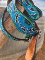 Blue Sunflower Dog Collar Leather Tooled small medium large collars for dogs 1