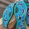 Leather Dog Collar - Blue Painted Sunflower - view 10