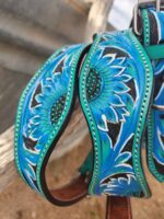 Blue Sunflower Dog Collar Leather Tooled small medium large collars for dogs 10