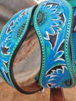 Blue Sunflower Dog Collar Leather Tooled small medium large collars for dogs 11