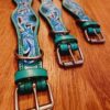 Leather Dog Collar - Blue Painted Sunflower - view 4