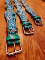 Blue Sunflower Dog Collar Leather Tooled small medium large collars for dogs 3