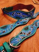 Blue Sunflower Dog Collar Leather Tooled small medium large collars for dogs 6