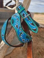 Blue Sunflower Dog Collar Leather Tooled small medium large collars for dogs 7