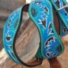 Leather Dog Collar - Blue Painted Sunflower - view 9