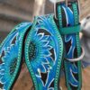 Leather Dog Collar - Blue Painted Sunflower