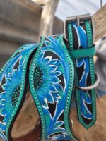 Blue Sunflower Dog Collar Leather Tooled small medium large collars for dogs 9