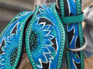 Blue Sunflower Dog Collar Leather Tooled small medium large collars for dogs 9