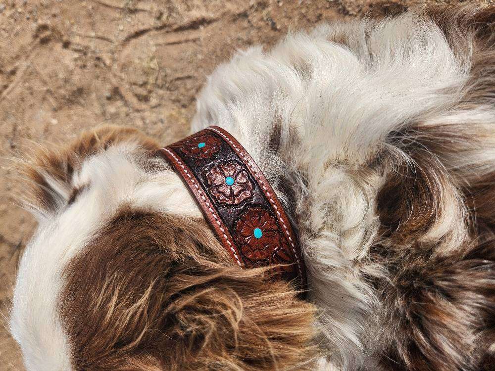 Leather Dog Collar - Hand Made Carved Dog Collar