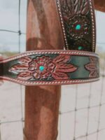 Turquoise Dog Collar Leather Western Mini Aussie Collars 8