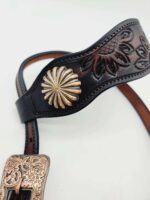 Antique Leather Sunflower One Ear Browband Leather Headstall Breast Collar Unique Sunflower Handmade Bridle 6